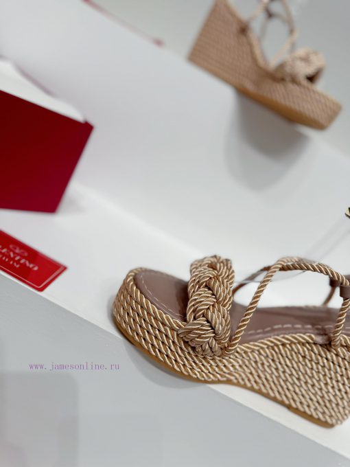 Valentino's new riveted hemp rope woven wedge heel sandals Simple and super versatile Perfec2h383krm - Image 7