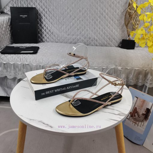 New Release - Saint Laurent YSL New SandalsHot pressed diamond toe flat sandalsCorrect versic2bu8bih - Image 9