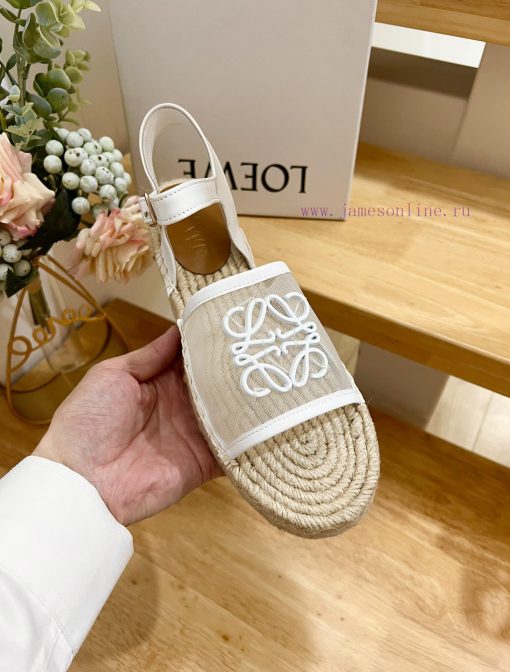 Brand LoeweLOEWE thick soled mesh slippers, fishing shoes for women, canvas and cowhide leathofyk53w - Image 9