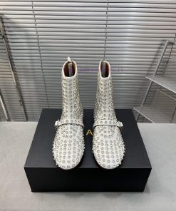 Alaia runway style flat bottomed rhinestone studded short boots 🩰A super popular and dazzlinw3nasvzo