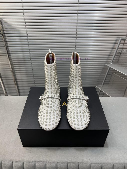 Alaia runway style flat bottomed rhinestone studded short boots 🩰A super popular and dazzlinw3nasvzo