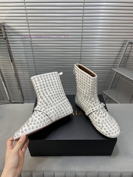 Alaia runway style flat bottomed rhinestone studded short boots 🩰A super popular and dazzlinw3nasvzo - Image 4