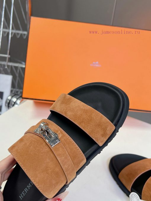 Male 10 Η ERMES Hermes Spring/Summer Classic Couple's Second Uncle Slippers Chypre Ugly Cutekhlwfa3c - Image 9