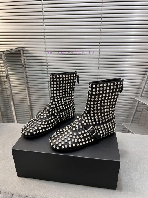 Alaia runway style flat bottomed rhinestone studded short boots 🩰A super popular and dazzlin3h9x9lno - Image 3