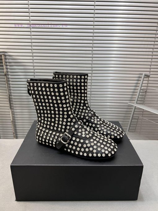Alaia runway style flat bottomed rhinestone studded short boots 🩰A super popular and dazzlin3h9x9lno - Image 5