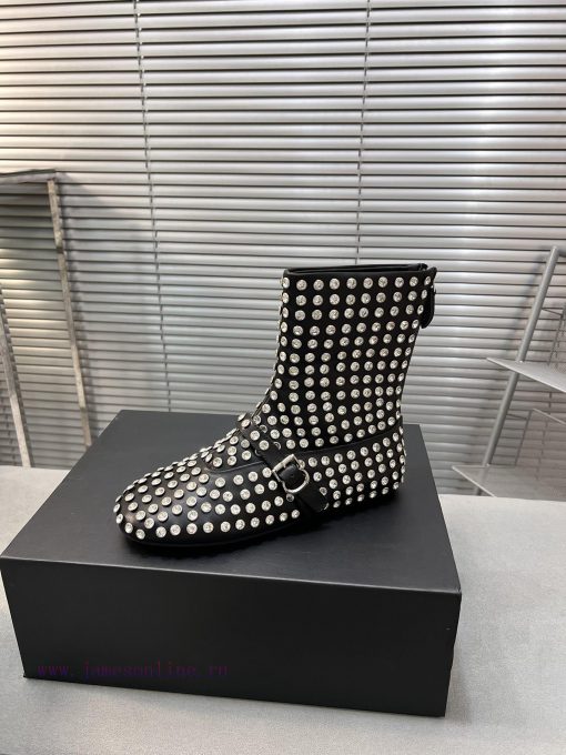 Alaia runway style flat bottomed rhinestone studded short boots 🩰A super popular and dazzlin3h9x9lno - Image 7