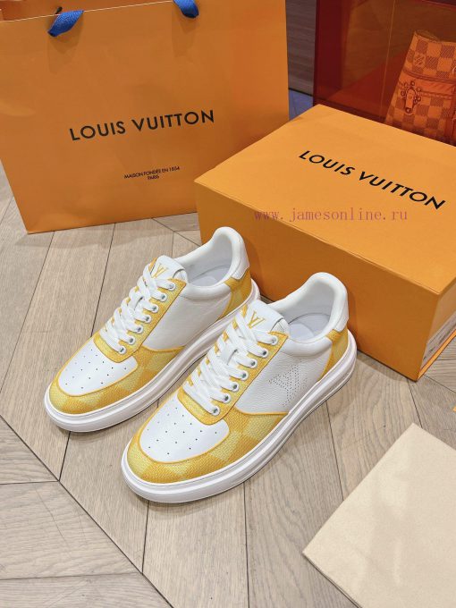 LV new white shoes men's checkerboard seriesGrid color blocked pure cowhide 3D printed breat2eec5xy7