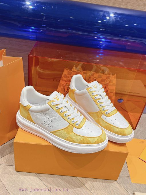 LV new white shoes men's checkerboard seriesGrid color blocked pure cowhide 3D printed breat2eec5xy7 - Image 4