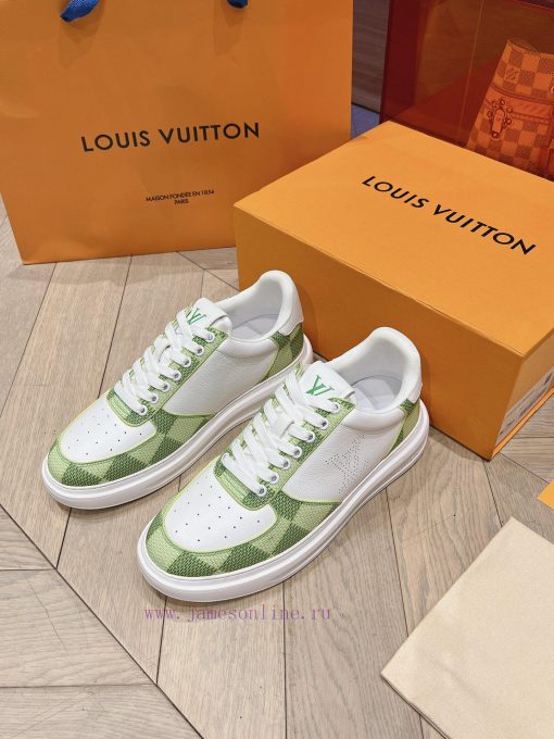 LV new white shoes men's checkerboard seriesGrid color blocked pure cowhide 3D printed breatgzrzocn3