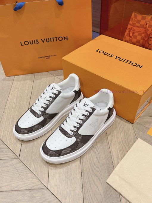 LV new white shoes men's checkerboard seriesGrid color blocked pure cowhide 3D printed breatlbbtrwhv