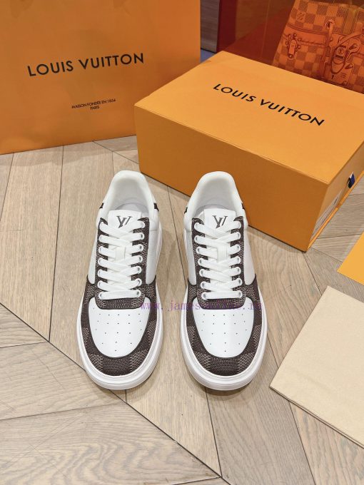 LV new white shoes men's checkerboard seriesGrid color blocked pure cowhide 3D printed breatlbbtrwhv - Image 3