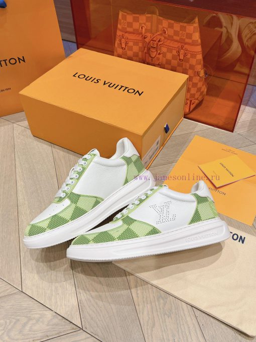 LV new white shoes men's checkerboard seriesGrid color blocked pure cowhide 3D printed breatgzrzocn3 - Image 5