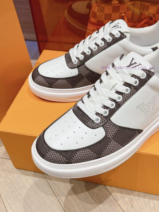 LV new white shoes men's checkerboard seriesGrid color blocked pure cowhide 3D printed breatlbbtrwhv - Image 9