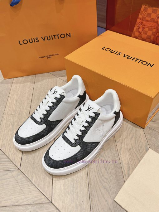 LV new white shoes men's checkerboard seriesGrid color blocked pure cowhide 3D printed breatxewqsk1b