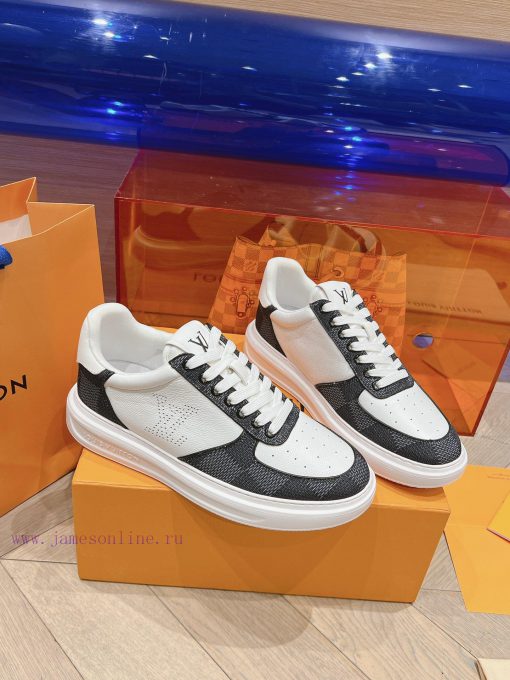 LV new white shoes men's checkerboard seriesGrid color blocked pure cowhide 3D printed breatxewqsk1b - Image 4