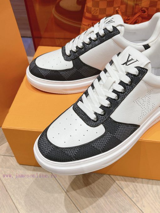 LV new white shoes men's checkerboard seriesGrid color blocked pure cowhide 3D printed breatxewqsk1b - Image 7