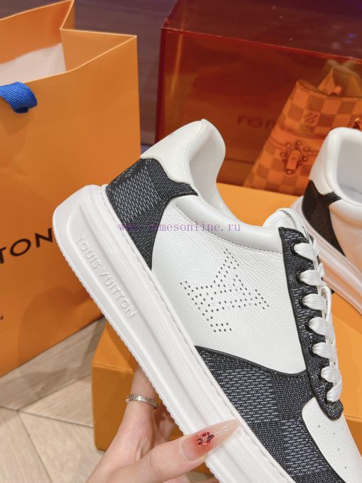 LV new white shoes men's checkerboard seriesGrid color blocked pure cowhide 3D printed breatxewqsk1b - Image 8