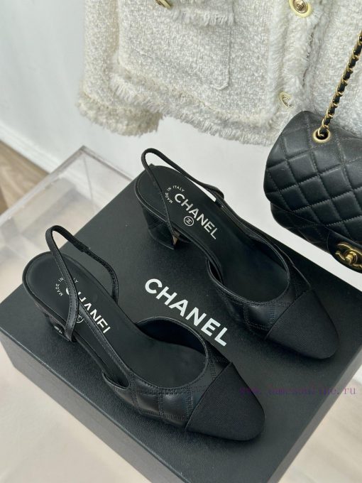 Chanel | Chanel Classic Sling BackColor blocked diamond grid thick heel empty sandalsAlthougf31f8jk9 - Image 4