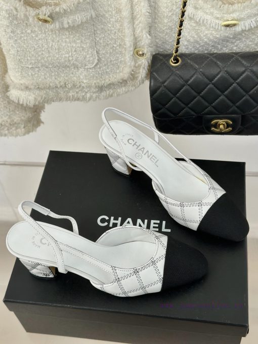 Chanel | Chanel Classic Sling BackColor blocked diamond grid thick heel empty sandalsAlthougknhodvlj - Image 4
