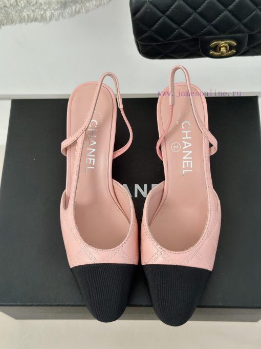 Chanel | Chanel Classic Sling BackColor blocked diamond grid thick heel empty sandalsAlthougyr8v05wo - Image 5