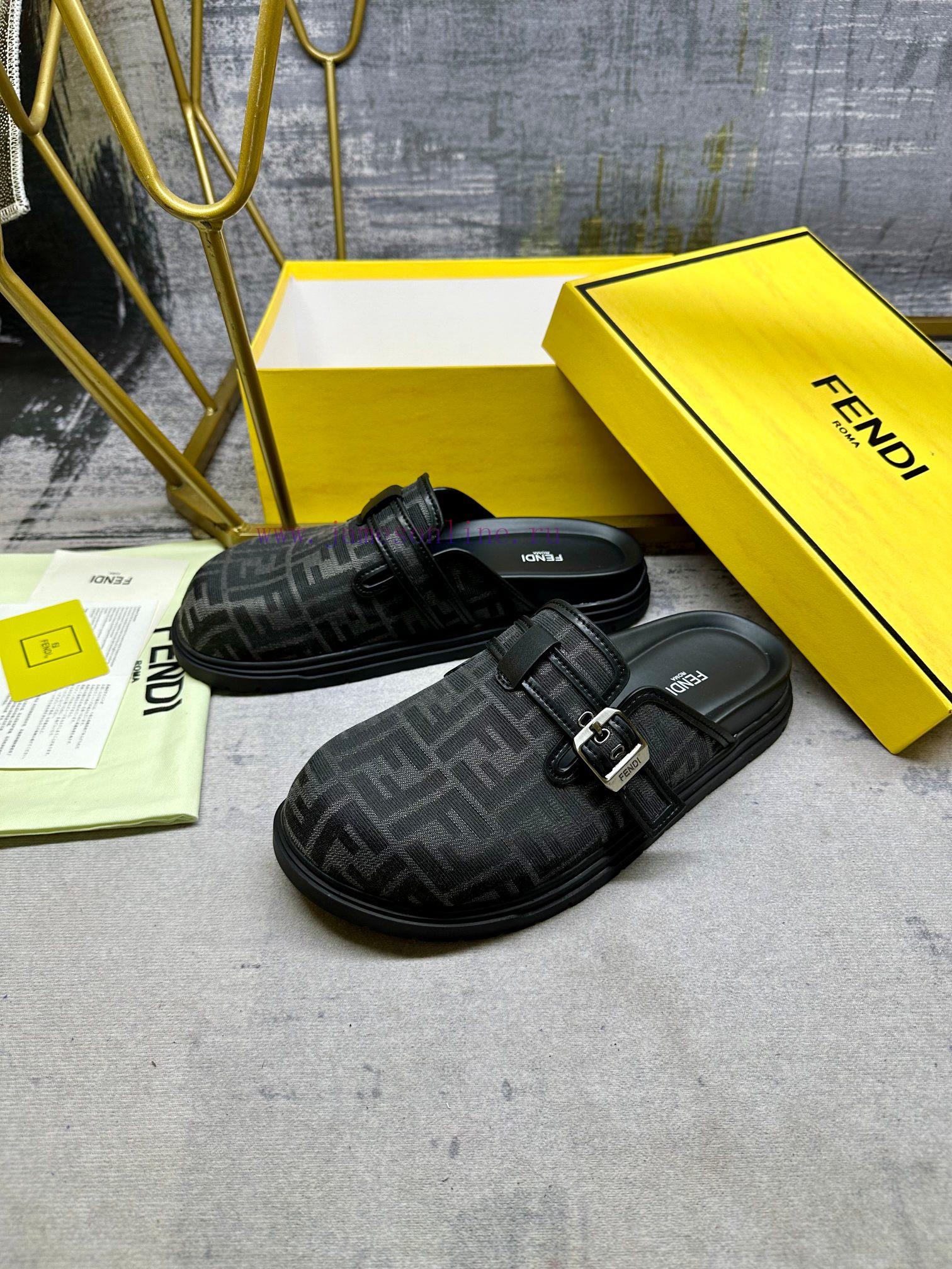 FENDI's latest round headed flat bottom slippers, made of gray FF jacquard fabric, decoratedfxsuxtns - Image 3