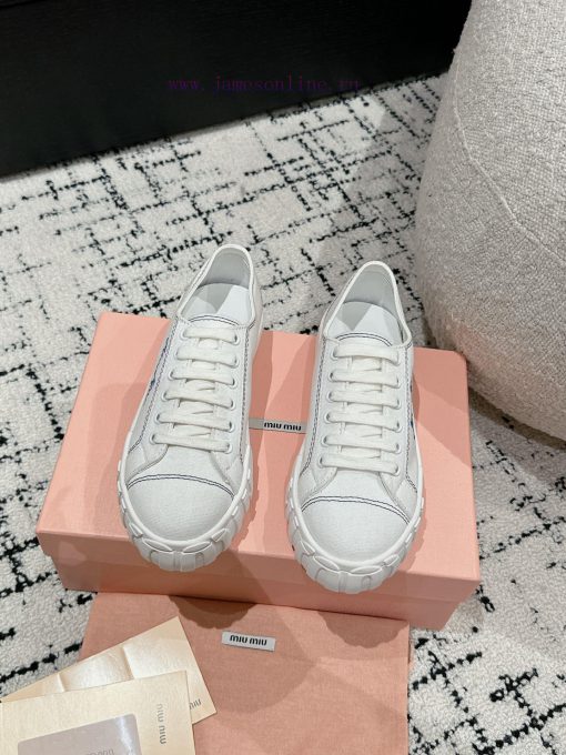 Miu Miu | Miu Miu 24/Autumn/Winter New Canvas British Style Strap Thick Bottom Casual ShoesTnjz44ci2 - Image 2