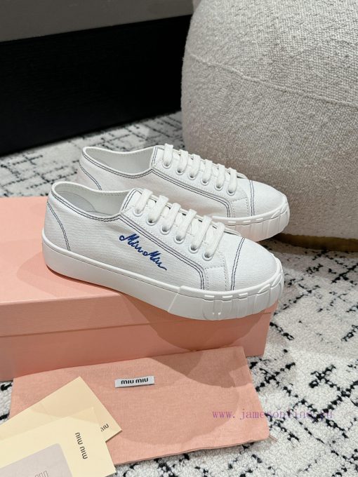 Miu Miu | Miu Miu 24/Autumn/Winter New Canvas British Style Strap Thick Bottom Casual ShoesTnjz44ci2 - Image 3