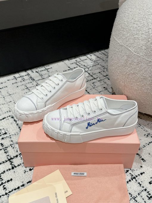 Miu Miu | Miu Miu 24/Autumn/Winter New Canvas British Style Strap Thick Bottom Casual ShoesTnjz44ci2 - Image 4