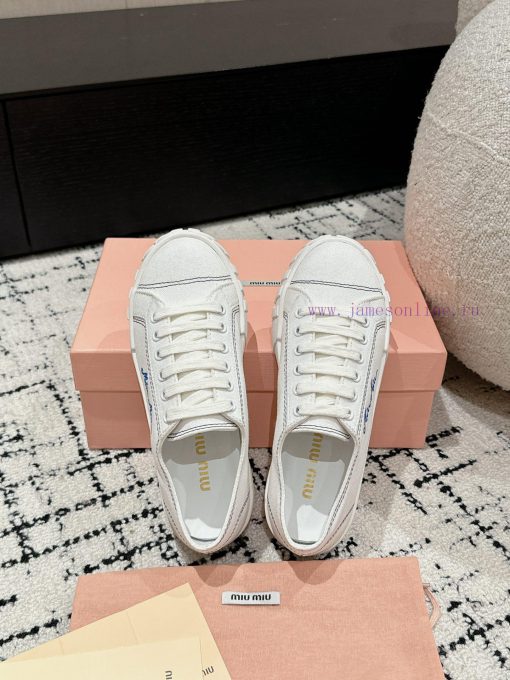 Miu Miu | Miu Miu 24/Autumn/Winter New Canvas British Style Strap Thick Bottom Casual ShoesTnjz44ci2 - Image 5