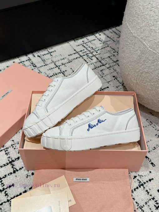 Miu Miu | Miu Miu 24/Autumn/Winter New Canvas British Style Strap Thick Bottom Casual ShoesTnjz44ci2 - Image 6