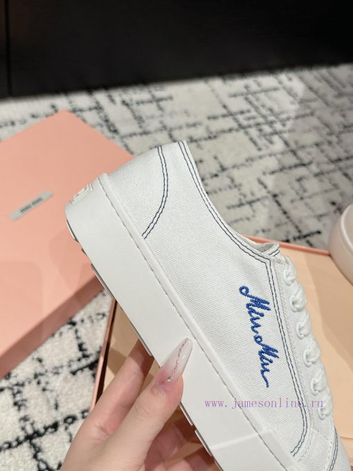 Miu Miu | Miu Miu 24/Autumn/Winter New Canvas British Style Strap Thick Bottom Casual ShoesTnjz44ci2 - Image 8