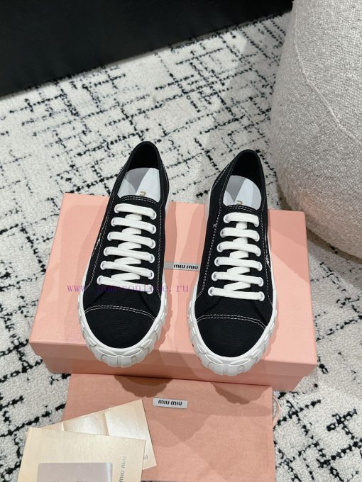 Miu Miu | Miu Miu 24/Autumn/Winter New Canvas British Style Strap Thick Bottom Casual ShoesT16dysyui - Image 2