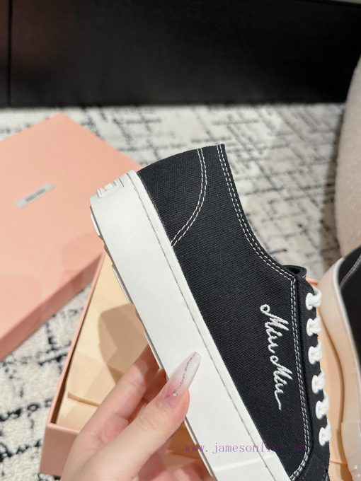 Miu Miu | Miu Miu 24/Autumn/Winter New Canvas British Style Strap Thick Bottom Casual ShoesT16dysyui - Image 8