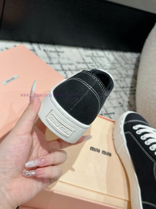 Miu Miu | Miu Miu 24/Autumn/Winter New Canvas British Style Strap Thick Bottom Casual ShoesT16dysyui - Image 9