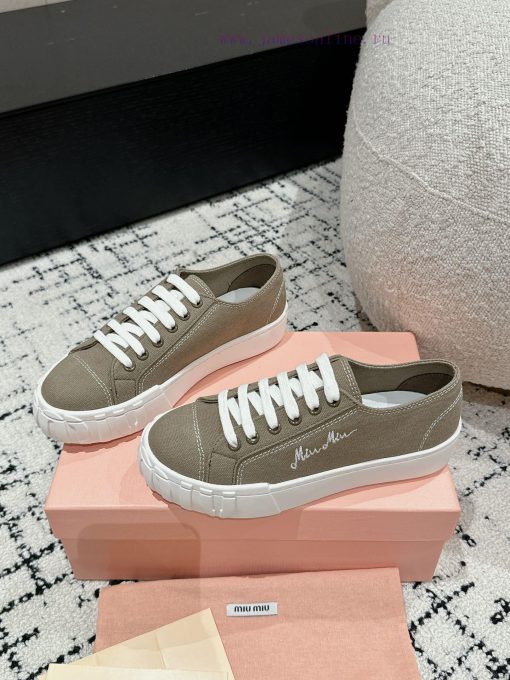 Miu Miu | Miu Miu 24/Autumn/Winter New Canvas British Style Strap Thick Bottom Casual ShoesTtd514adx - Image 4