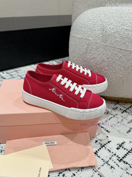 Miu Miu | Miu Miu 24/Autumn/Winter New Canvas British Style Strap Thick Bottom Casual ShoesT2i36565y - Image 3