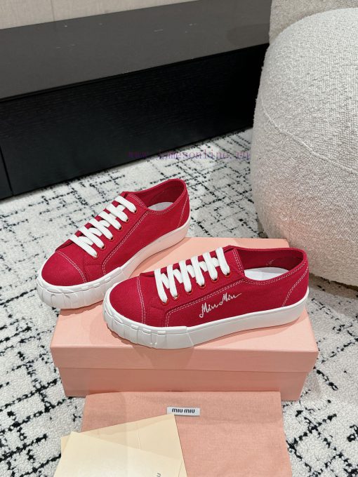 Miu Miu | Miu Miu 24/Autumn/Winter New Canvas British Style Strap Thick Bottom Casual ShoesT2i36565y - Image 4