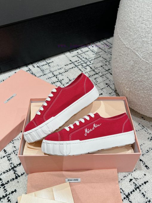 Miu Miu | Miu Miu 24/Autumn/Winter New Canvas British Style Strap Thick Bottom Casual ShoesT2i36565y - Image 6
