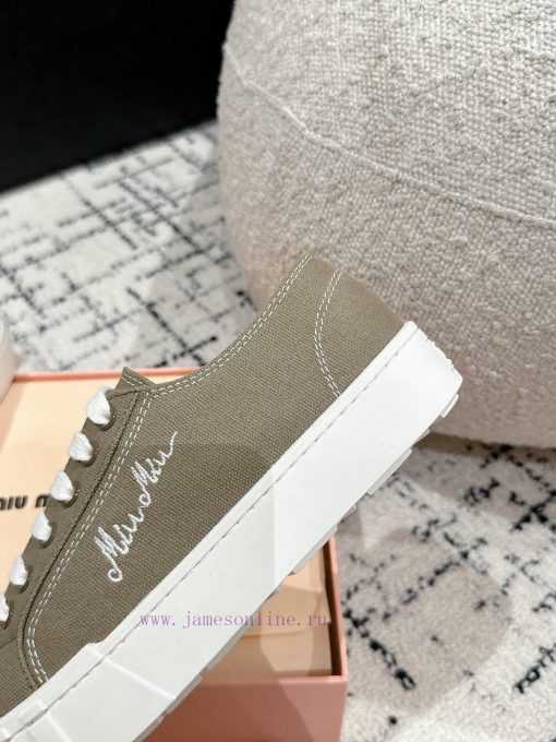 Miu Miu | Miu Miu 24/Autumn/Winter New Canvas British Style Strap Thick Bottom Casual ShoesTtd514adx - Image 9
