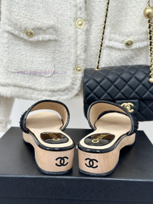 Chanel | Chanel 24P New Solid Wood ProductDouble C thick soled slippersThe unique materials 4j8n802q - Image 7