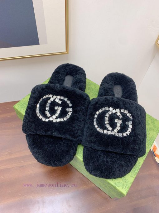 Gucci GUCCI2024 new lamb wool slippers priceTop quality pure fur integrated straight fur crelzr5b2s0 - Image 6