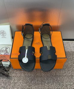 Hermes Spring/Summer Classic Santorini Color blocked I-shaped Dragging Women's Shoes H Home nvj9ri6q