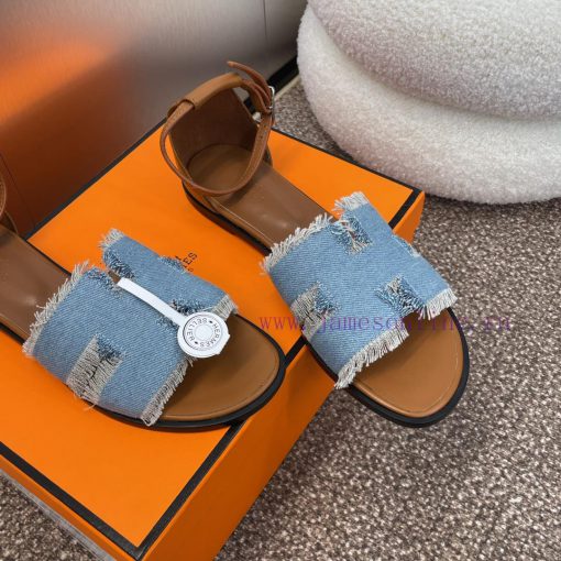 Hermes Spring/Summer Classic Santorini Color blocked I-shaped Dragging Women's Shoes H Home 1hjq7gdb