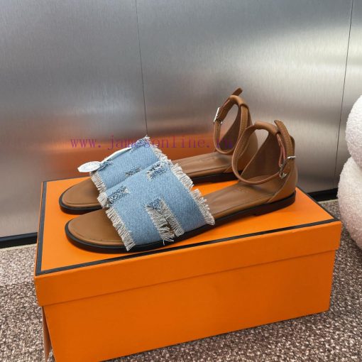 Hermes Spring/Summer Classic Santorini Color blocked I-shaped Dragging Women's Shoes H Home 1hjq7gdb - Image 3