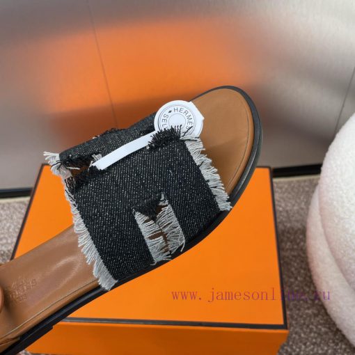Hermes Spring/Summer Classic Santorini Color blocked I-shaped Dragging Women's Shoes H Home ql2h2c26 - Image 8