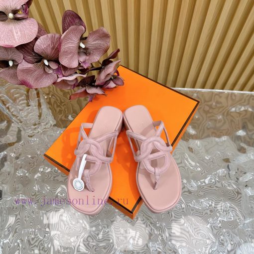 Top notch heel Hemers 2024 SS Hermes early spring new clip on thick soled slippers with genu613y1au1 - Image 4