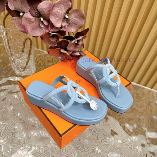 Top notch heel Hemers 2024 SS Hermes early spring new clip on thick soled slippers with genuetnxmtnw