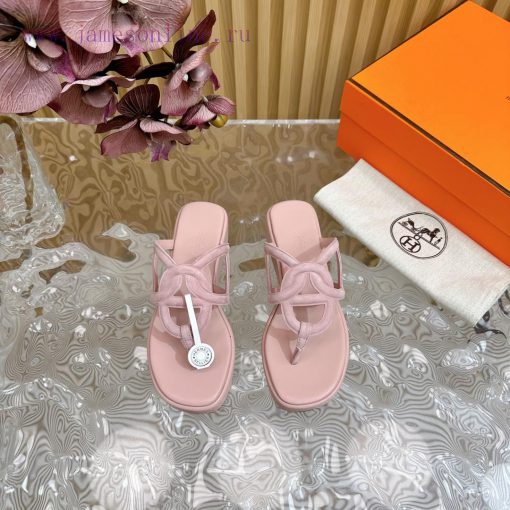 Top notch heel Hemers 2024 SS Hermes early spring new clip on thick soled slippers with genu613y1au1 - Image 5