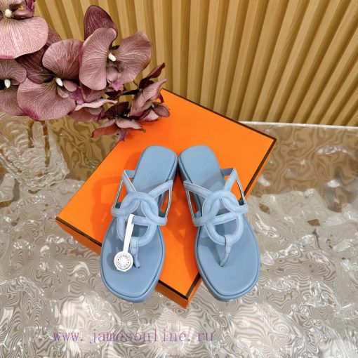 Top notch heel Hemers 2024 SS Hermes early spring new clip on thick soled slippers with genuetnxmtnw - Image 3