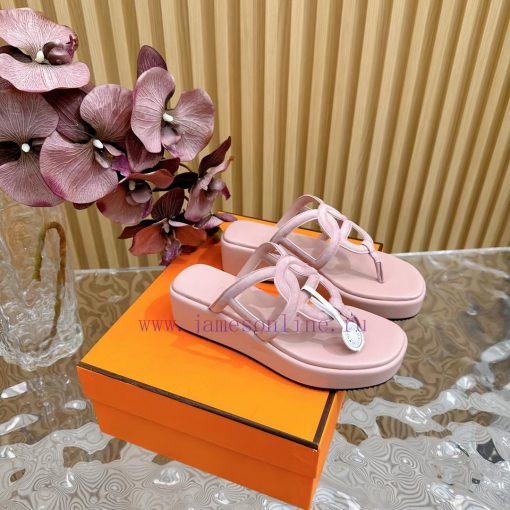 Top notch heel Hemers 2024 SS Hermes early spring new clip on thick soled slippers with genu613y1au1 - Image 9